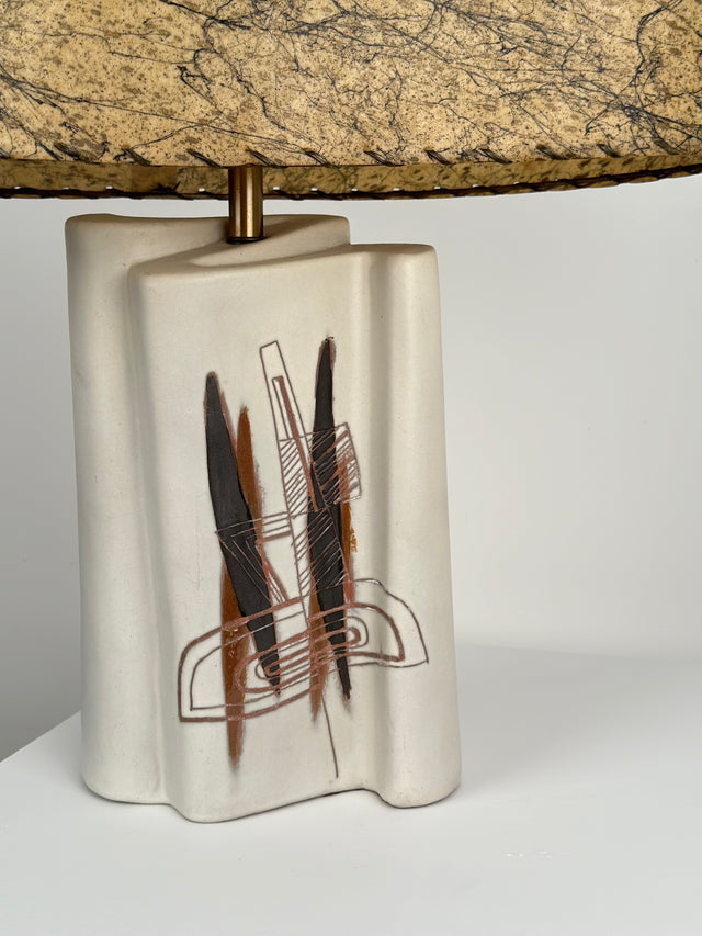 Marianna Von Allesch Mid 20th Century Modern Ceramic Incised Lamp