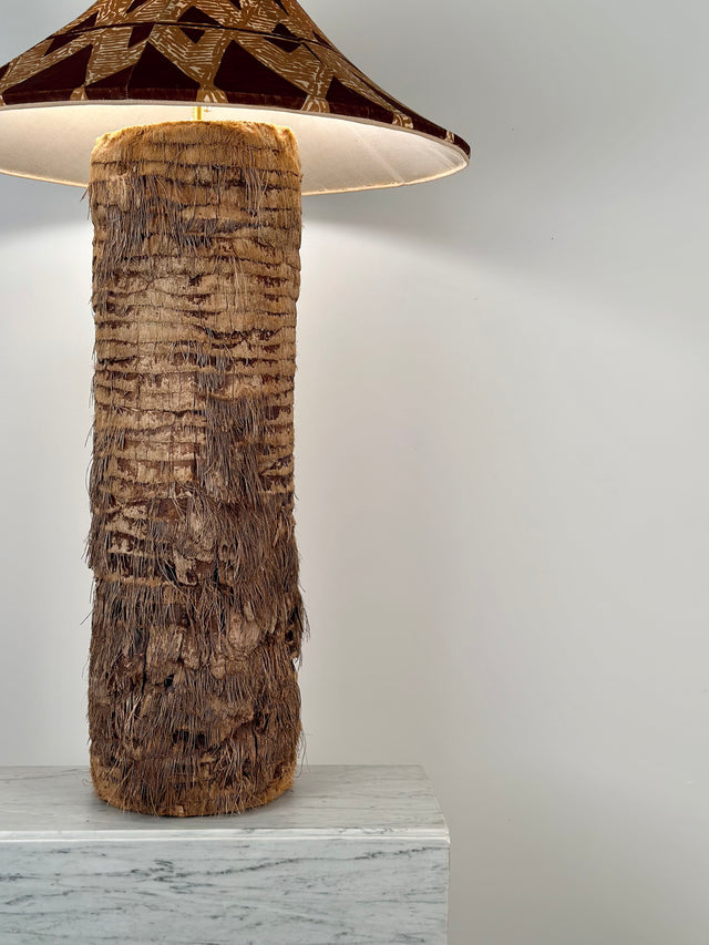 Limbo Collection Custom Palm Tree Stump Lamp with 1940s Cotton Lamp Shade