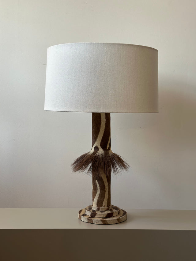 1930s Art Deco Zebra Lamp with Mane Flared Detail and Custom Drum Lampshade