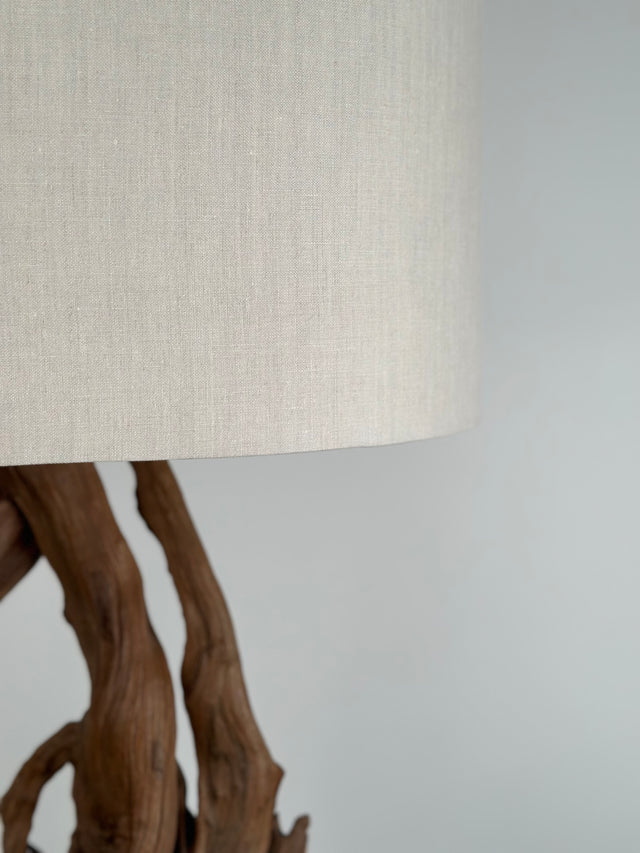 Vintage Root Form Wood Lamp with New Custom Linen Shade