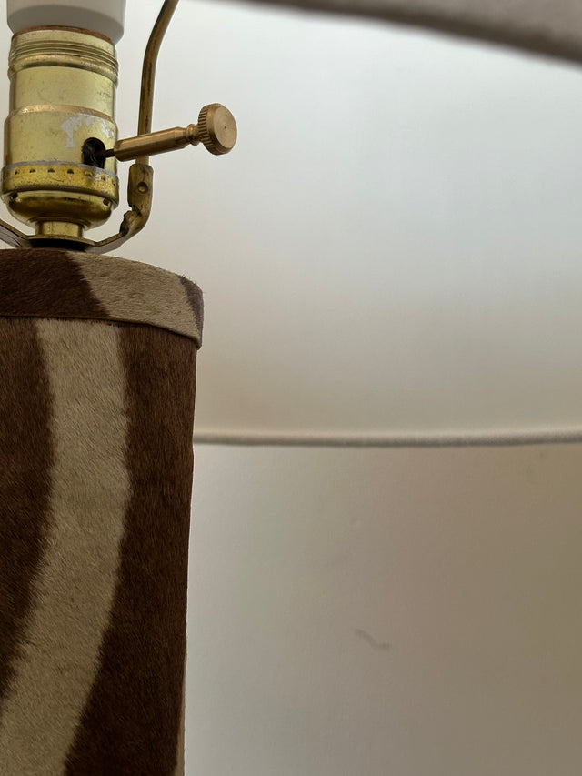 1930s Art Deco Zebra Lamp with Mane Flared Detail and Custom Drum Lampshade