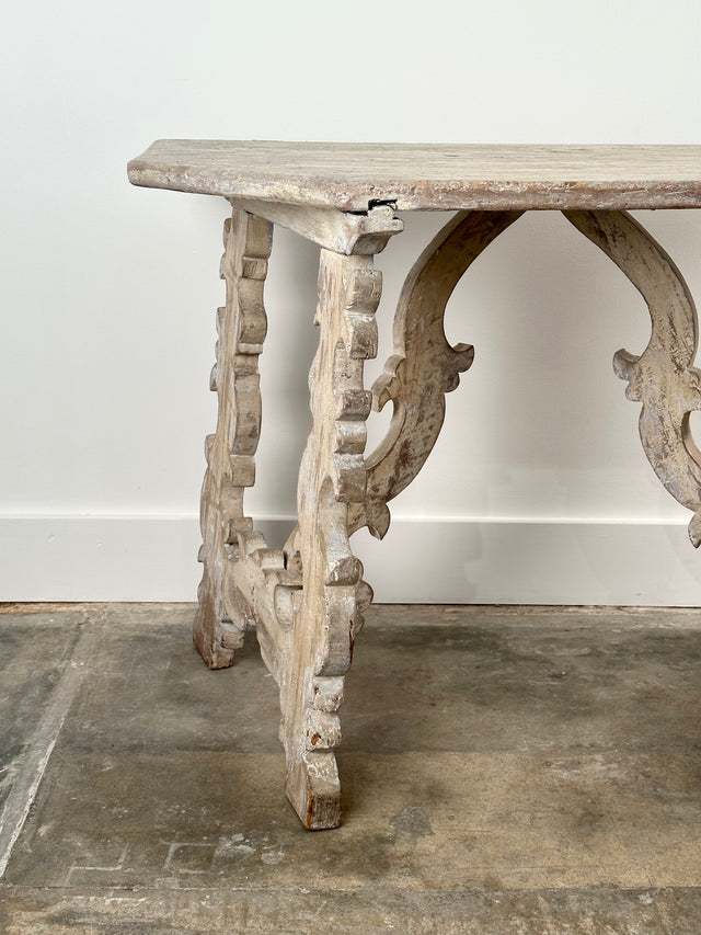 17th Century Italian Lyre Leg Console Table Painted White