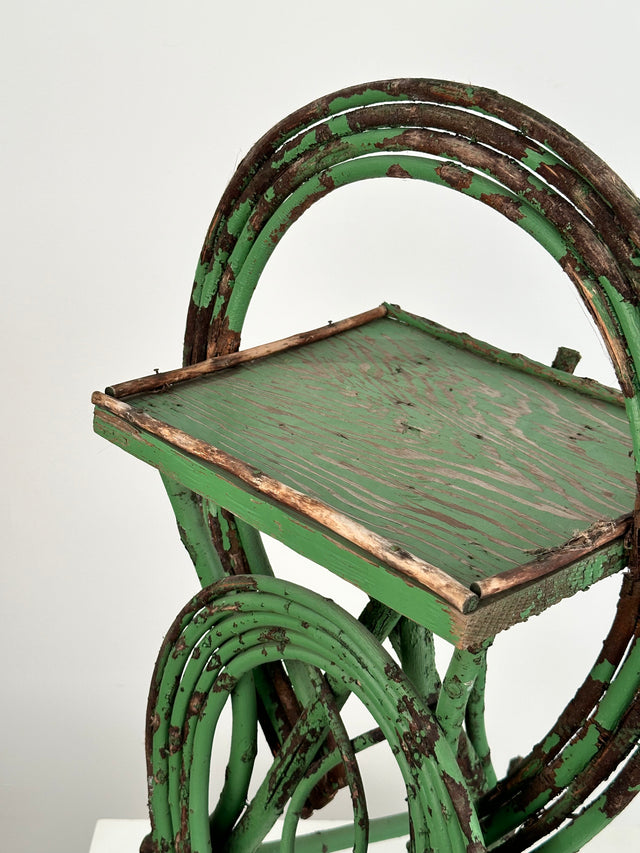 Folk Art Birch Ocassional Twig Table with Patinated Green Paint