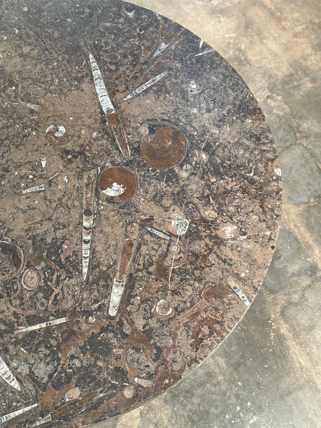 Fossil Stone Coffee Table with Circular Top and Octagonal Base