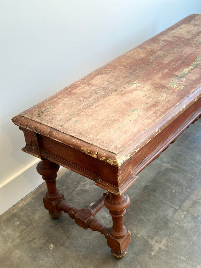 Early 19th Century English Red Painted Pine Rectangle Coffee Table.