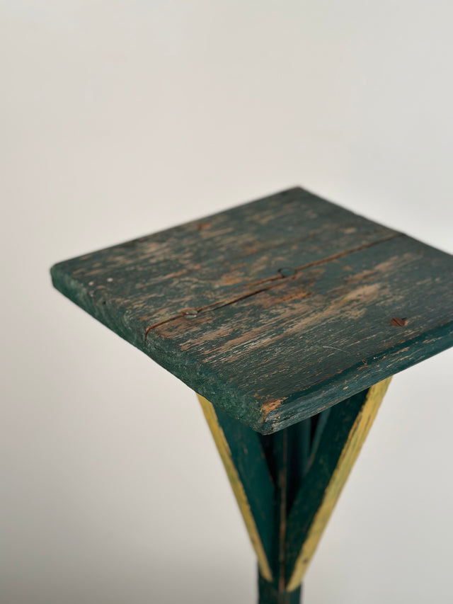 Antique Folk Art Painted Occasional Table in Green and Yellow