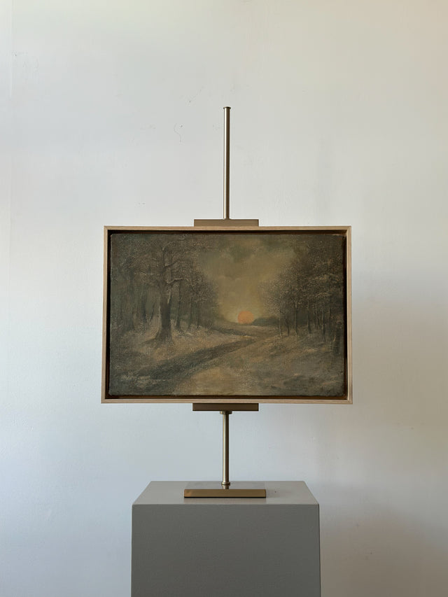 Early 20th Century Forest Creek Sunset Scene Painting in Custom Frame