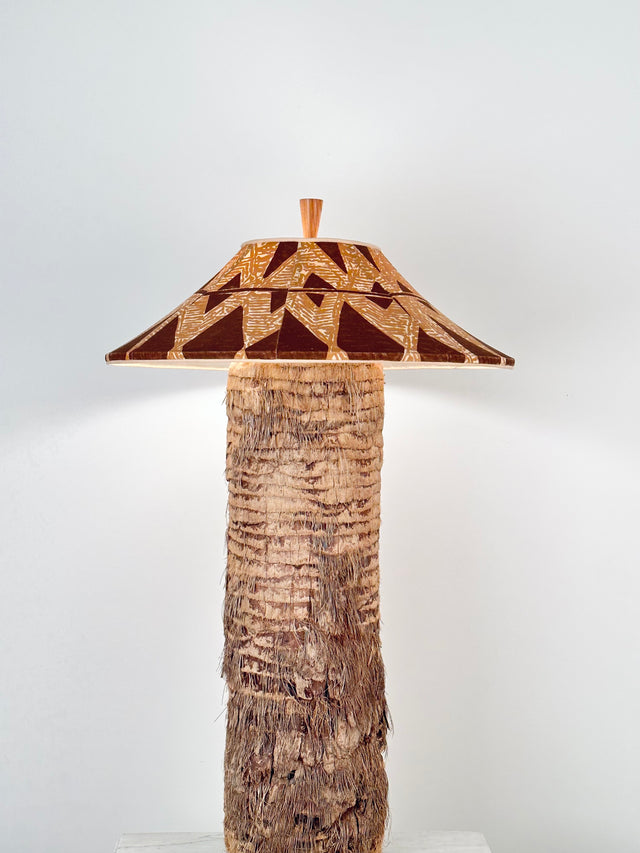 Limbo Collection Custom Palm Tree Stump Lamp with 1940s Cotton Lamp Shade