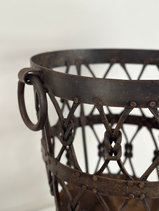 Hand Forged Vintage Iron Log Basket or Planter