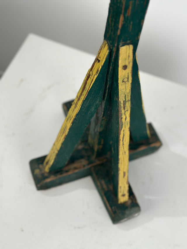 Antique Folk Art Painted Occasional Table in Green and Yellow