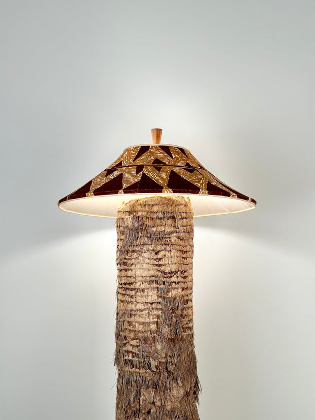 Limbo Collection Custom Palm Tree Stump Lamp with 1940s Cotton Lamp Shade