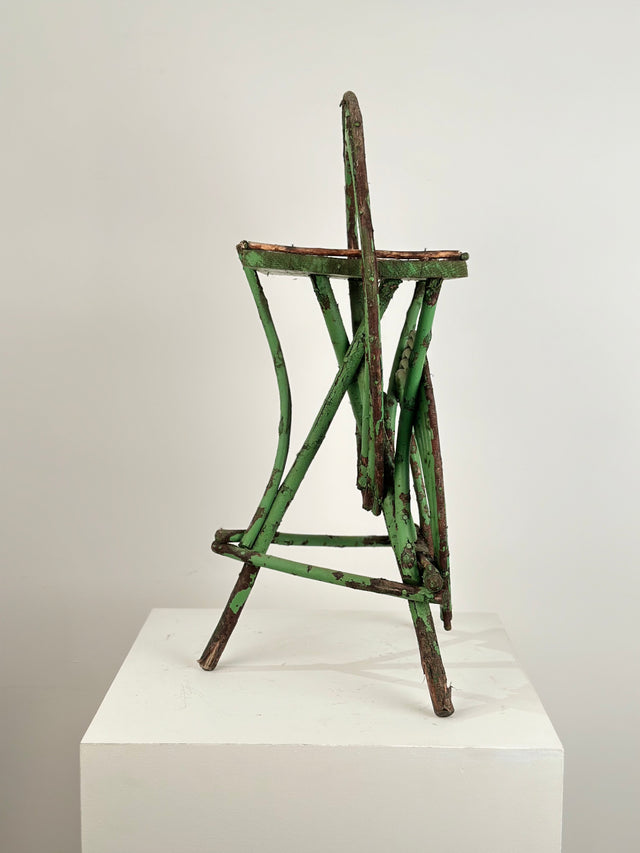 Folk Art Birch Ocassional Twig Table with Patinated Green Paint