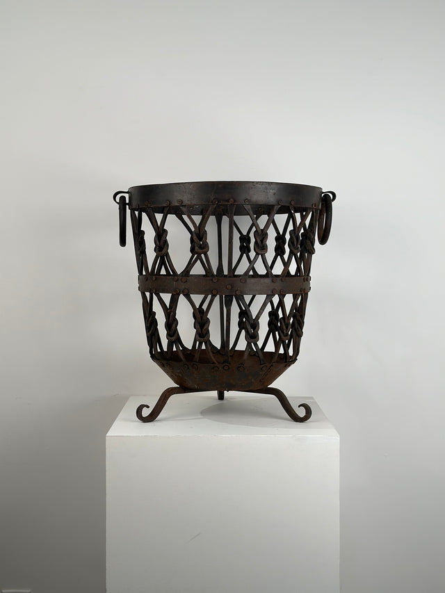 Hand Forged Vintage Iron Log Basket or Planter