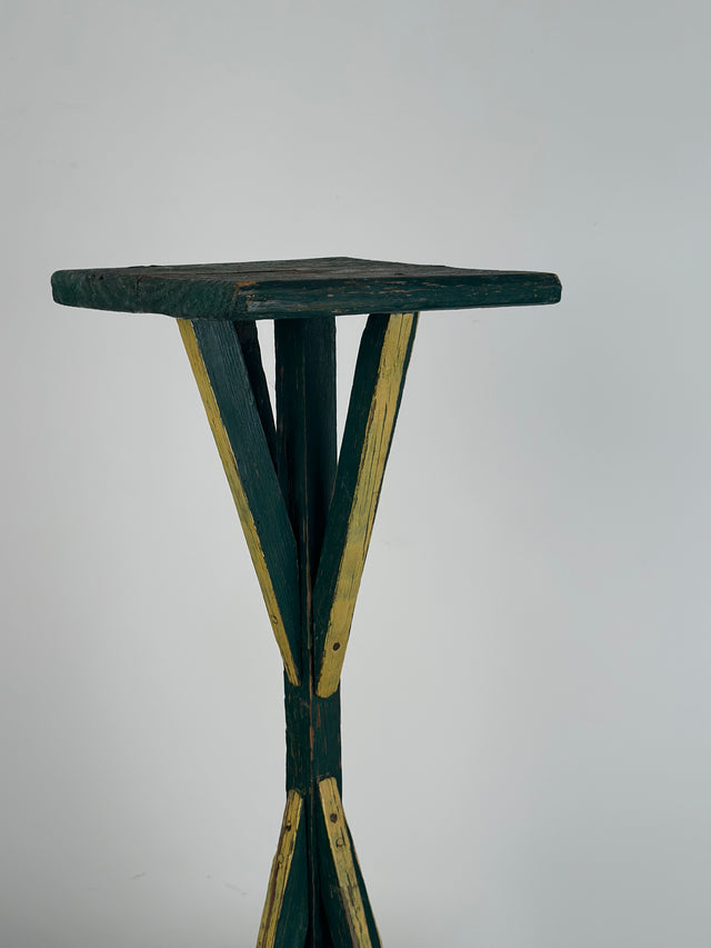 Antique Folk Art Painted Occasional Table in Green and Yellow