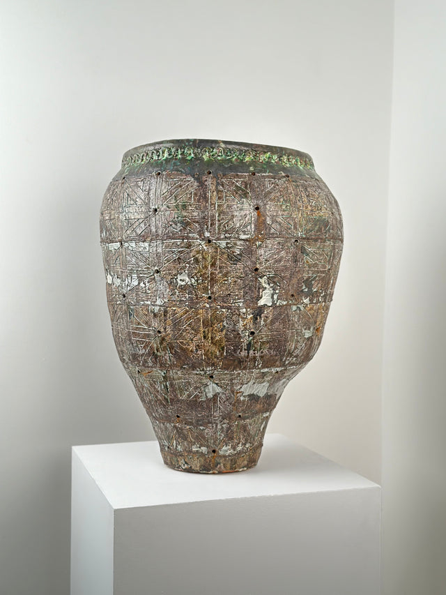 Extra Large Ceramic Pottery Vessel Incised and Punctured by Anthony Manglicmot