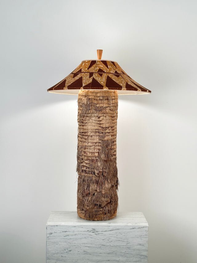 Limbo Collection Custom Palm Tree Stump Lamp with 1940s Cotton Lamp Shade