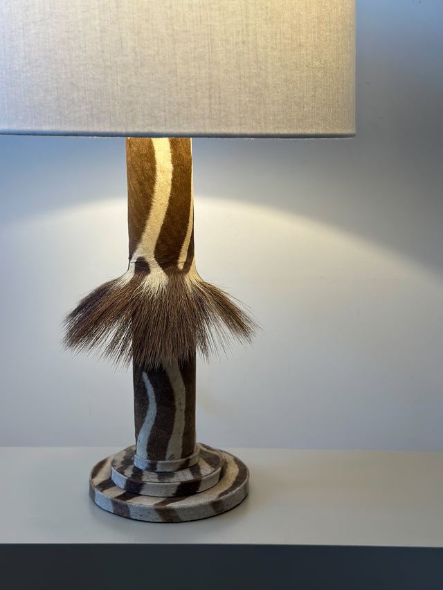 1930s Art Deco Zebra Lamp with Mane Flared Detail and Custom Drum Lampshade