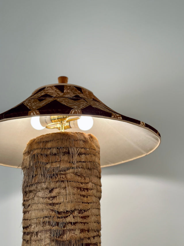 Limbo Collection Custom Palm Tree Stump Lamp with 1940s Cotton Lamp Shade