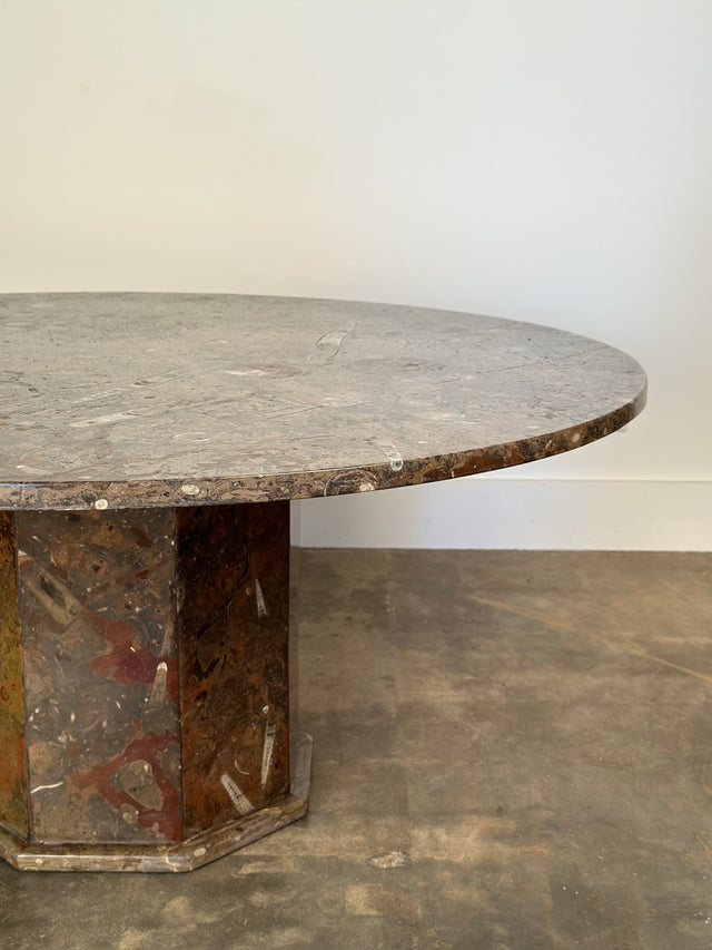 Fossil Stone Coffee Table with Circular Top and Octagonal Base