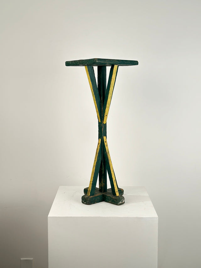 Antique Folk Art Painted Occasional Table in Green and Yellow