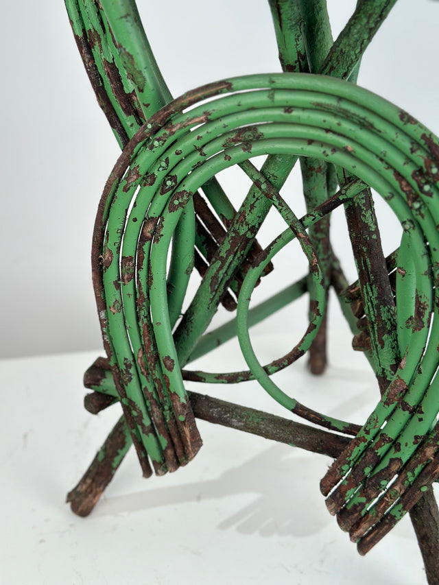 Folk Art Birch Ocassional Twig Table with Patinated Green Paint