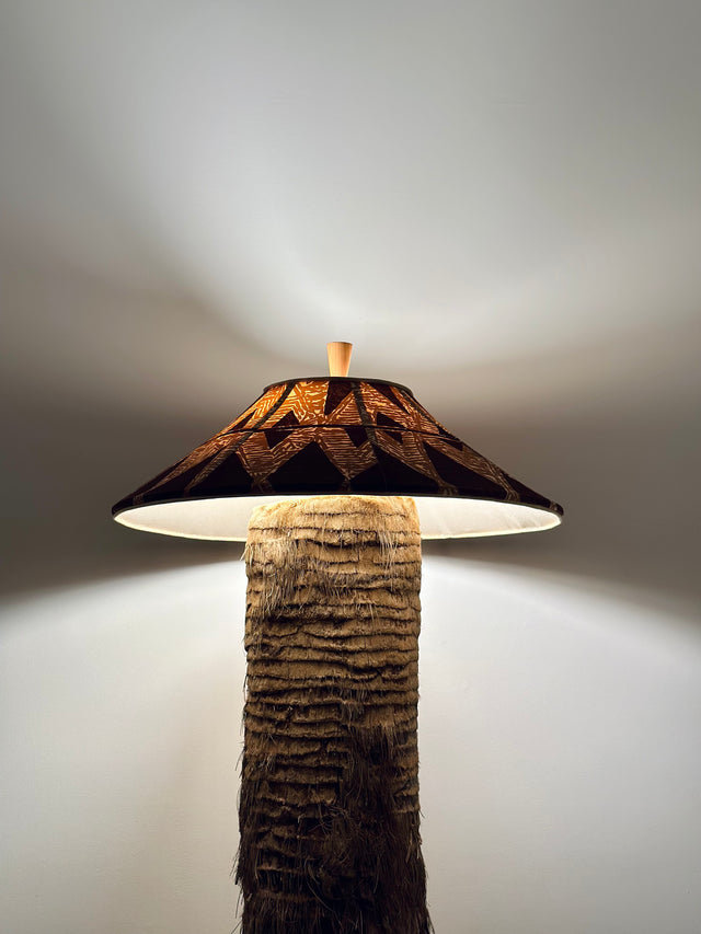 Limbo Collection Custom Palm Tree Stump Lamp with 1940s Cotton Lamp Shade