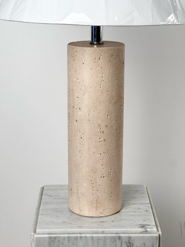 1980s Cylindrical Travertine Lamps with Chrome Hardware (Sold as Pair)