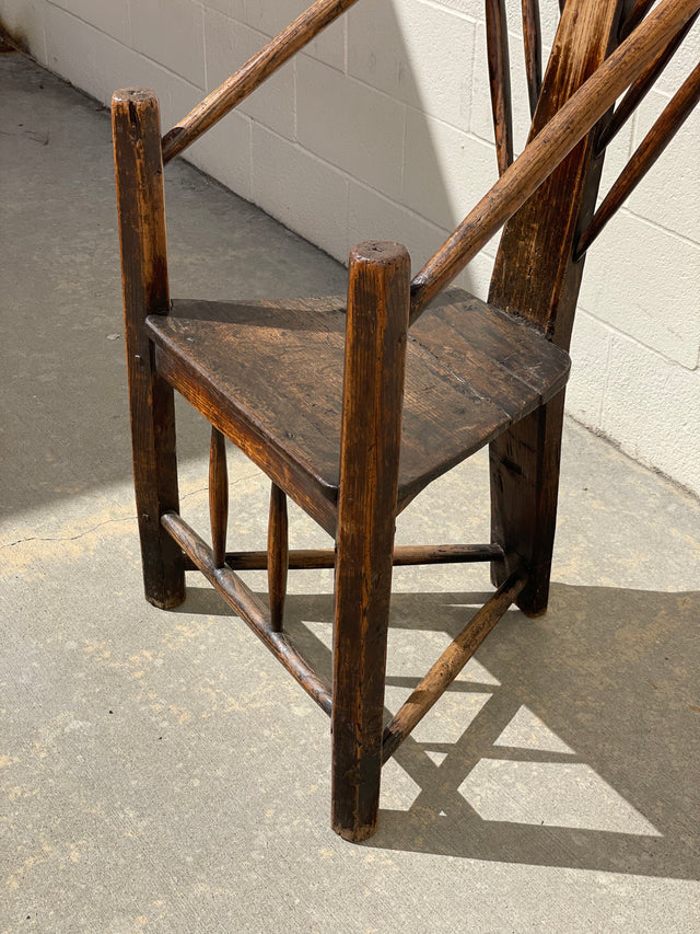 Primitive early English carved wood high back chair