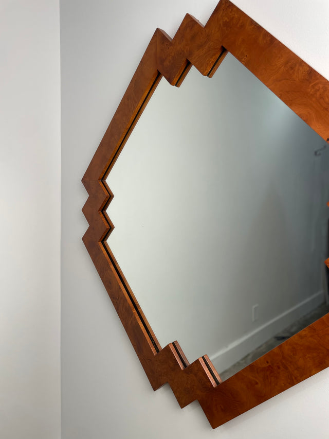 Burl elmwood geometric mirror made in Italy by LaBarge