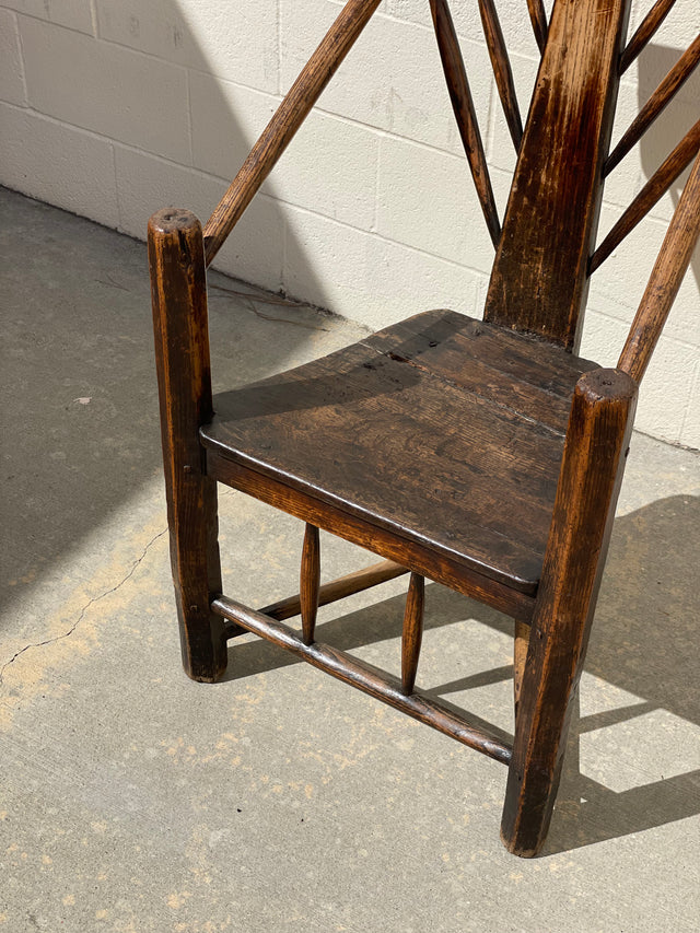 Primitive early English carved wood high back chair