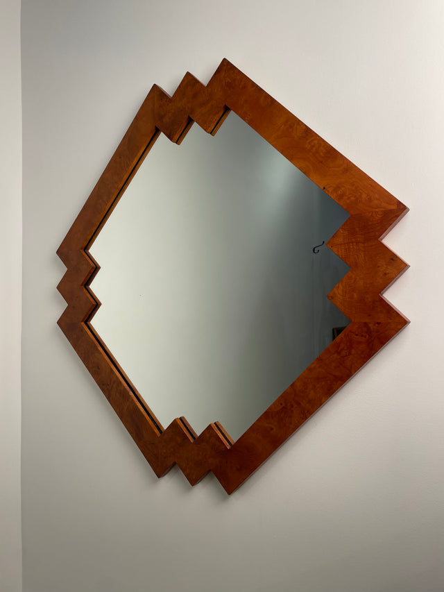 Burl elmwood geometric mirror made in Italy by LaBarge