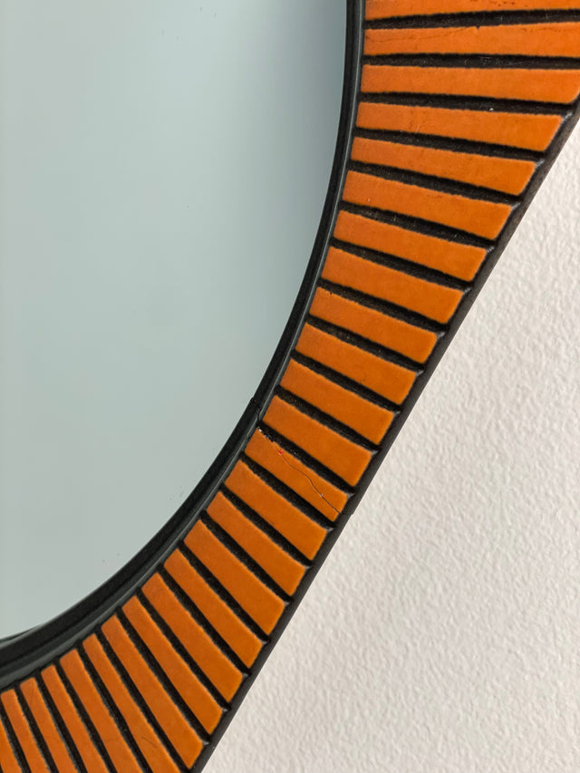 Mid Century modern geometric ceramic pottery mirror in orange