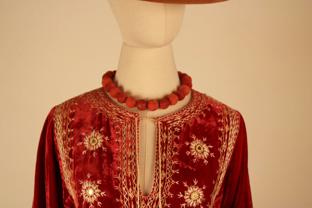 1970s Pakistani dress in red velvet