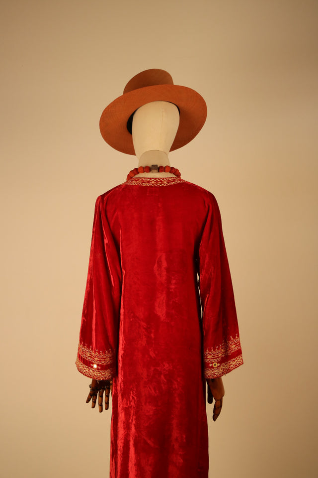 1970s Pakistani dress in red velvet