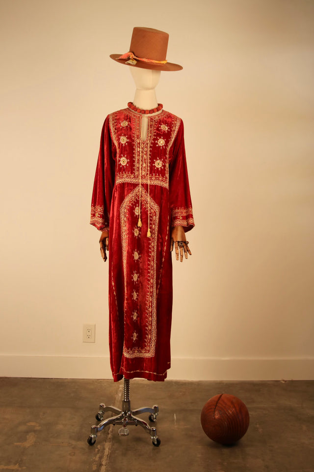 1970s Pakistani dress in red velvet