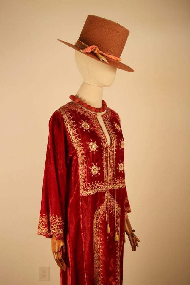 1970s Pakistani dress in red velvet